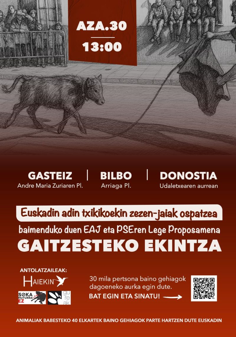 Euskadin, adin-txikikoekin zezen-jaiak ospatzea baimenduko duen EAJ eta PSEren Lege Proposamena gaitzesteko ekintza